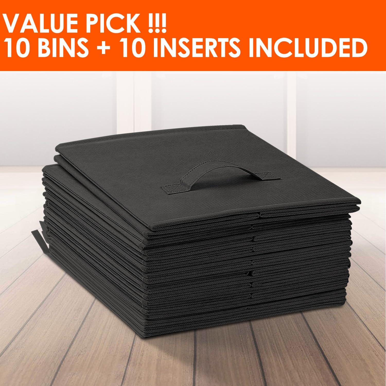 Criusia Storage Cubes, 11 Inch Clothes Storage Bins for Shelves Closet (10 Pack), Fabric Collapsible Storage Bins with Dual Handles, Cubby Storage Baskets Boxes, College Dorm Room Essentials (Black)