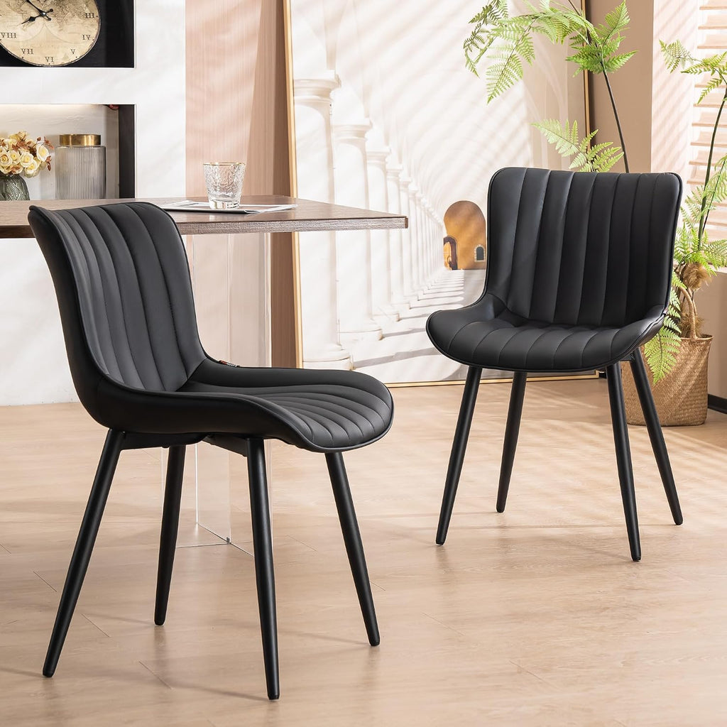 YOUNUOKE Dining Chairs Set of 2 Mid-Century Modern Kitchen Chair Black | Faux leather upholstered with Back, fits dining living waiting room guest reception. Waterproof easy to clean assemble, 300lb