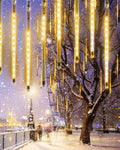 Flacchi Warm White 20 Tubes 480 LED Raindrop Meteor Shower Icicle Lights with Timer Function Cascading Falling Rain Lights for Holiday Party Christmas Decorations