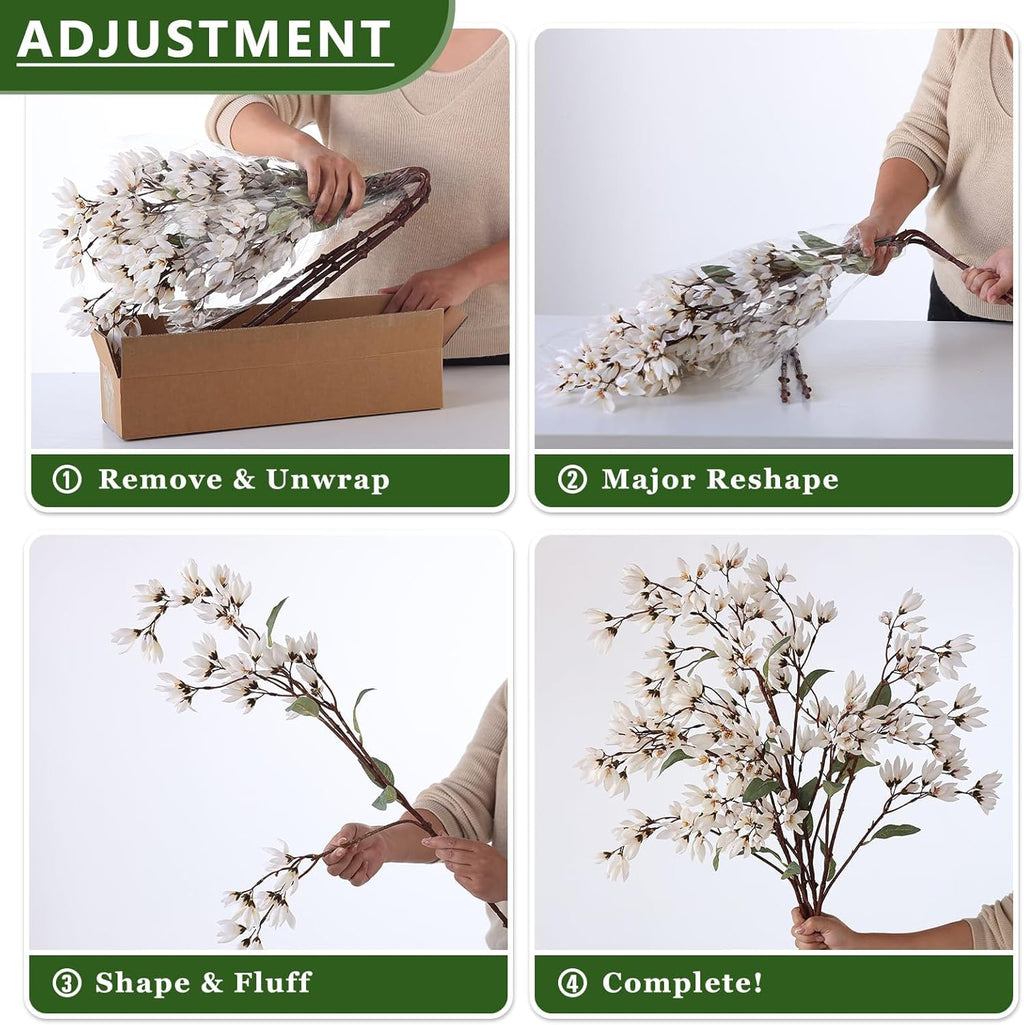 YXZZWL 4 PCS Artificial Magnolia Champaca Flowers for Vase - 36" Fake Silk Champaca Magnolia Stem Flower, Faux Plant Branches for DIY Bouquet, Kitchen, Farmhouse, Mantel, Home Decor (White)
