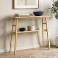 39.4" Solid Bamboo Entryway Console Table, Sofa Table Behind Couch, Narrow Bamboo Wood Entry Table with Storage Shelves for Living Room, Hallway，Modern, Easy Assembly, Natural