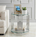 Modern Glass End Table, 19.69" Round Sofa Side Table with Silver Stainless Steel Frame and Clear Glass Top, Cocktail Tea Table, Luxury 2-Tier End Table with Storage Shelves for Home Office