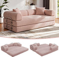 JJJ 63 inch Sofa Bed 4-in-1 Boneless Convertible Corduroy Sleeper Folding Couch with Fixed-Shape Frame and 2 Futons No Assemble Required 3 Seater Upholstered for Living Room (Pink, 63 inch)