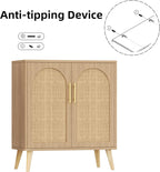 15.7"D Rattan Buffet Sideboard Cabinet with Storage, Modern Accent Cabinet with Adjustable Shelf & Solid Wood Legs, Coffee Bar Cabinet with Doors for Kitchen, Living Room, Entryway, Natural Oak