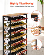 VEVOR 48 Bottle Wine Rack,8-Tier Iron Wine Bottle Holder with Wood Table Top,Freestanding Floor Display Wine Storage Shelves,for Kitchen Pantry, Cellar, Bar, Dining Room,26''L X 9.3''W X 46.9''H