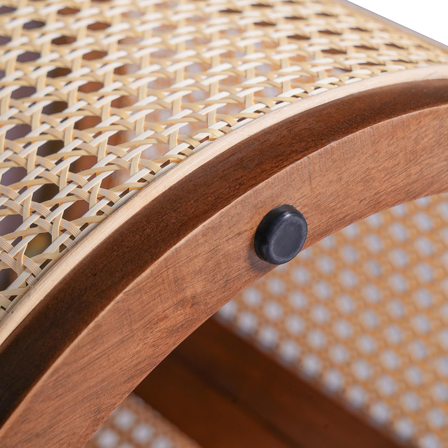 ø15.7'' Round Rattan Side Table End Table, Hollow Woven Nightstand with Lift-Off Lid Storage, Modern Framhouse Countryside Boho Circle Style for Living Room, Easy Assembly, Dark Brown