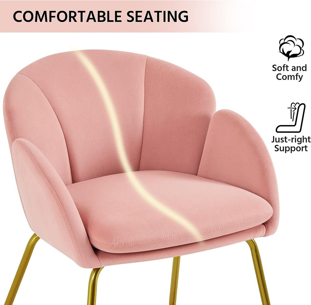 Yaheetech Flower Shape Vanity Chair with Petal Armrests, Pink | Velvet Makeup Chair no Wheels with Golden Metal Legs, Modern Side Armchair with Back for Living Room/Bedroom/Home Office