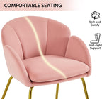 Yaheetech Flower Shape Vanity Chair with Petal Armrests, Pink | Velvet Makeup Chair no Wheels with Golden Metal Legs, Modern Side Armchair with Back for Living Room/Bedroom/Home Office
