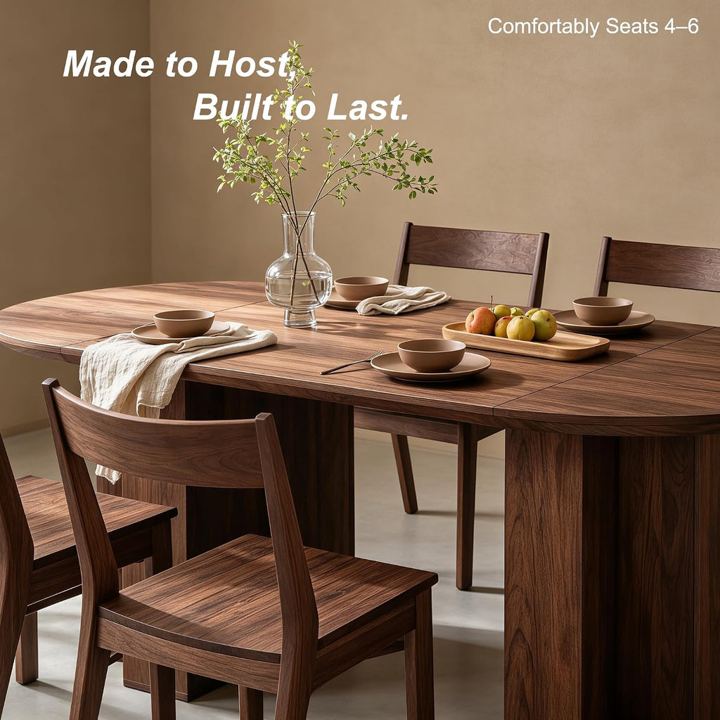 RedLemon 63" Oval Dining Table for 4-6 People, Wood Kitchen Table with Thick Stable T-Shaped Base & Curved Edge, Modern Dinner Table for Dining Room, Kitchen, Rustic Walnut