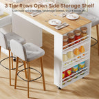 Expandable Kitchen Island with Storage Drawer and Wheels, White | Rubberwood top expands 48.4"-82.6". Spacious drawer, 2 cabinets, 2 shelves, spice rack & towel bar. Lockable casters.