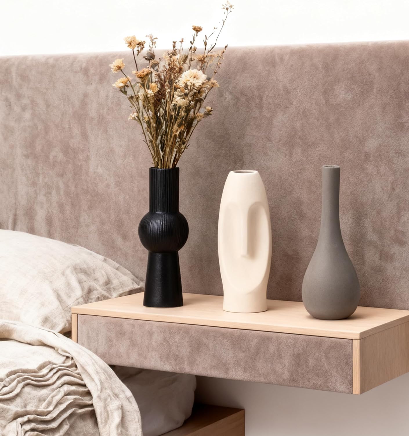 Ceramic Vase Set of 3 Home Decor Modern Farmhouse Style Living Room Ornament Dining Table Room Pottery Small Vases for Dried Flowers Colorful