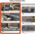 KKL Modular Sectional Sofa U-Shaped 6 Seater Couch with Storage Ottoman, Convertible L-Shaped Plush Wide-Wale Corduroy Couch for Living Room, Apartment, Modern Design, Gray