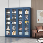 UNICOLY Lockable Display Cabinet with Glass Doors, Curio Cabinets with 4 Adjustable Shelves, Liquor Bookcase Bookshelf with Doors, Metal Storage Cabinet for Living Room Pantry, Blue