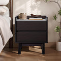 LuxenHome Modern 2 Drawers Nightstand with Faux Marble Top, 23'' Wood Accent Side Tables with Storage, Tray-Edge Design Bedside Table for Bedroom Living Room Sofa Office, End Table for Small Spaces