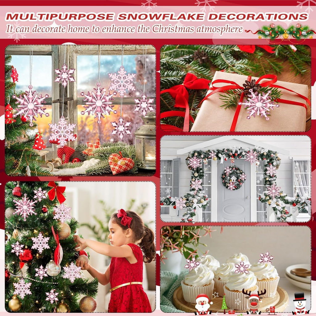 102 Pieces Christmas Vases Filler Decorations for Faux Pink Snowflakes Beads Party Garland for Vases Filler Wedding Centerpiece Christmas Party Decor