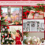 102 Pieces Christmas Vases Filler Decorations for Faux Pink Snowflakes Beads Party Garland for Vases Filler Wedding Centerpiece Christmas Party Decor