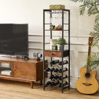 IBUYKE Wine Rack Freestanding Floor with Glass Holder,Brown TMJ905H | Bar Cabinet for Liquor and Glasses 4-Tier Coffee Bar Cabinet Glass Holder and Storage Drawer for Home Kitchen Living Room