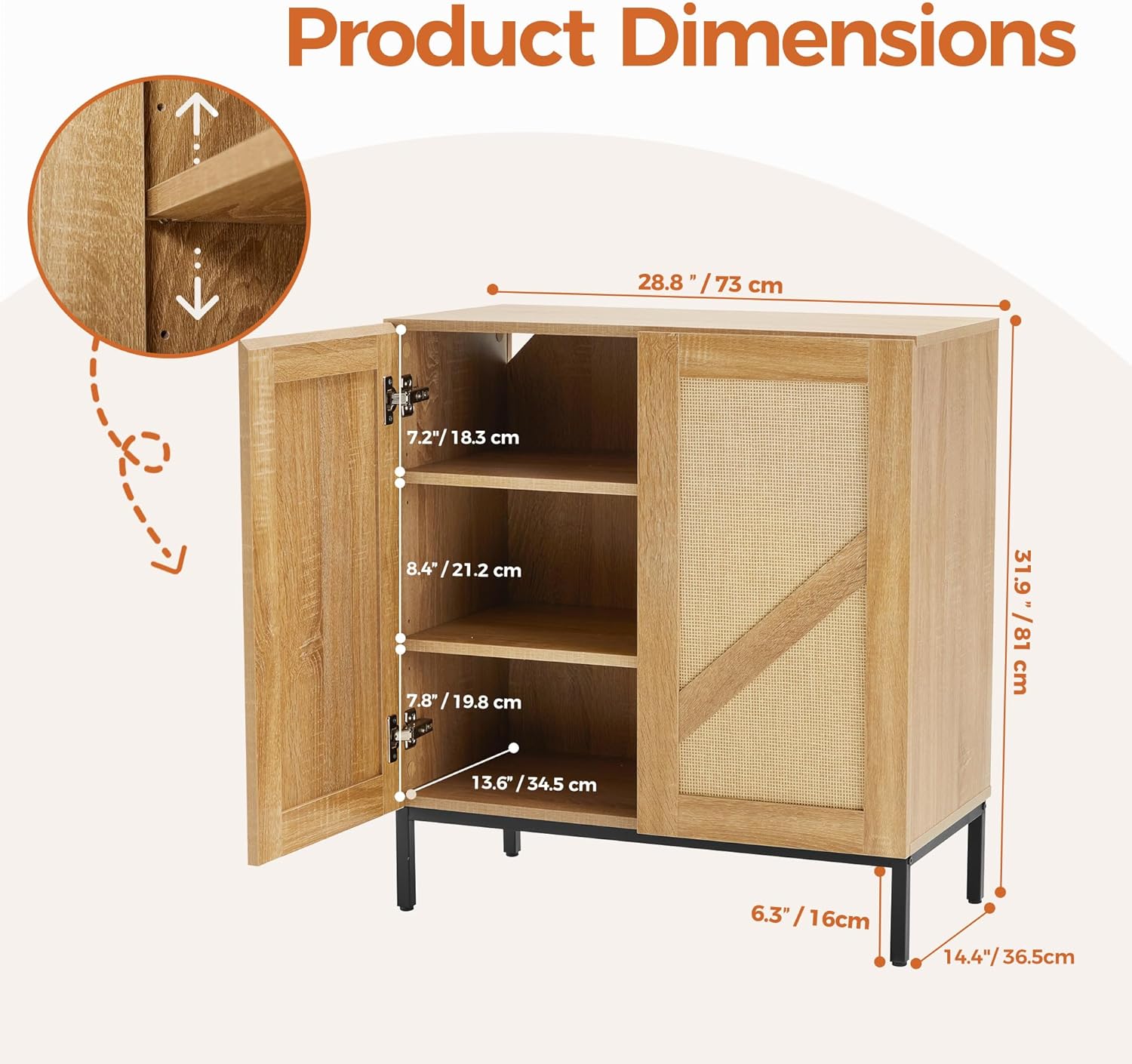 Mericonia Buffet Cabinet with Storage, Sideboards 2 Doors with Metal Base and Adjustable Shelf for Kitchen, Coffee Bar, Entryway, Hallway,Living Room (2 Door Buffet Cabinet, Rattan-Natural 2.0)