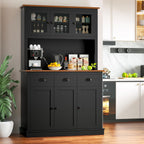 MU 71" Kitchen Pantry Cabinet with Charging Station, Tall Pantry Hutch with Drawers, Countertop & Microwave Shelf, Food Storage Cabinet for Dining Room & Coffee Bar, Black