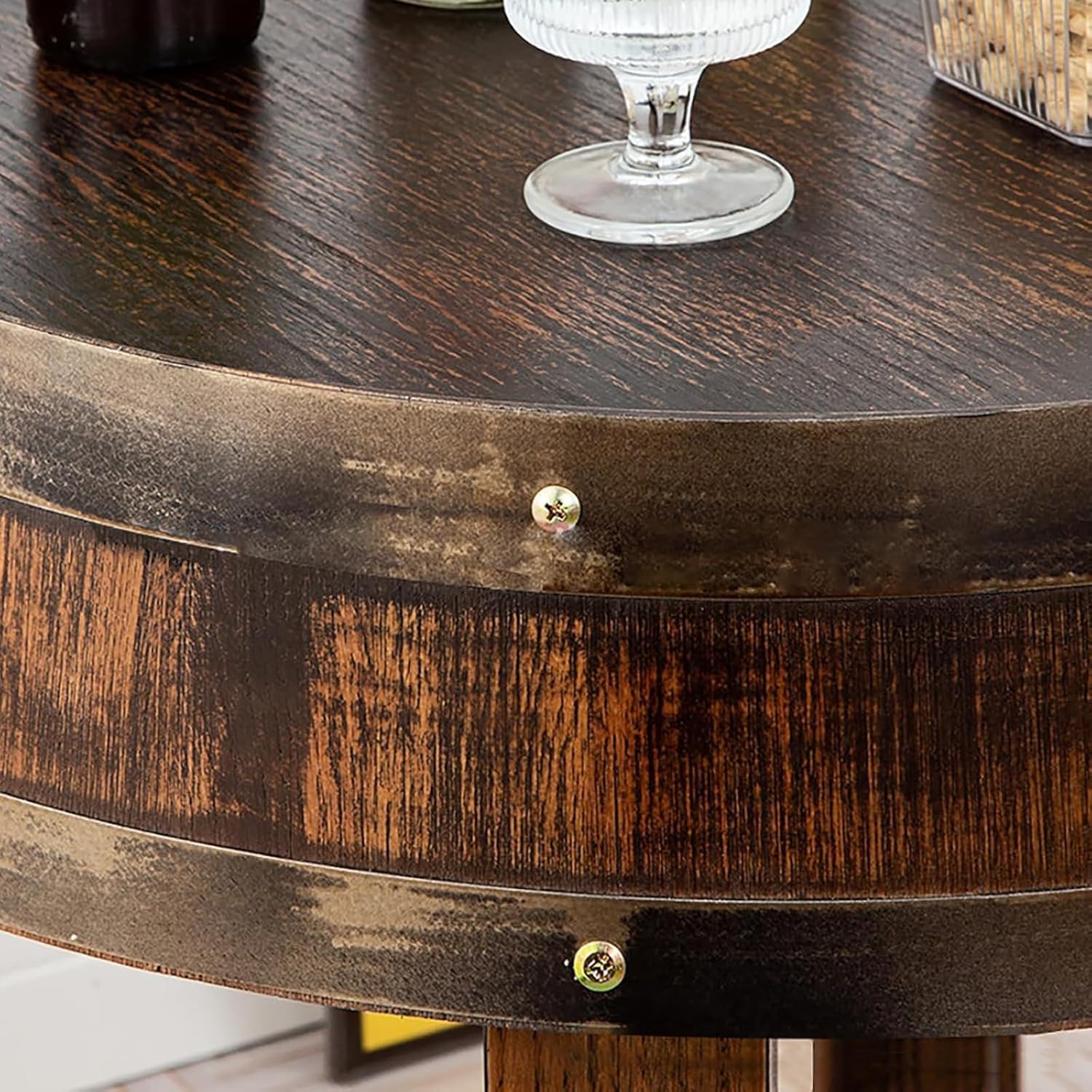 Farmhouse Whiskey Barrel End Table,Rustic Handcrafted Barrel Table,Solid Wood Round Coffee Tables,Oak Barrel Decor Furniture