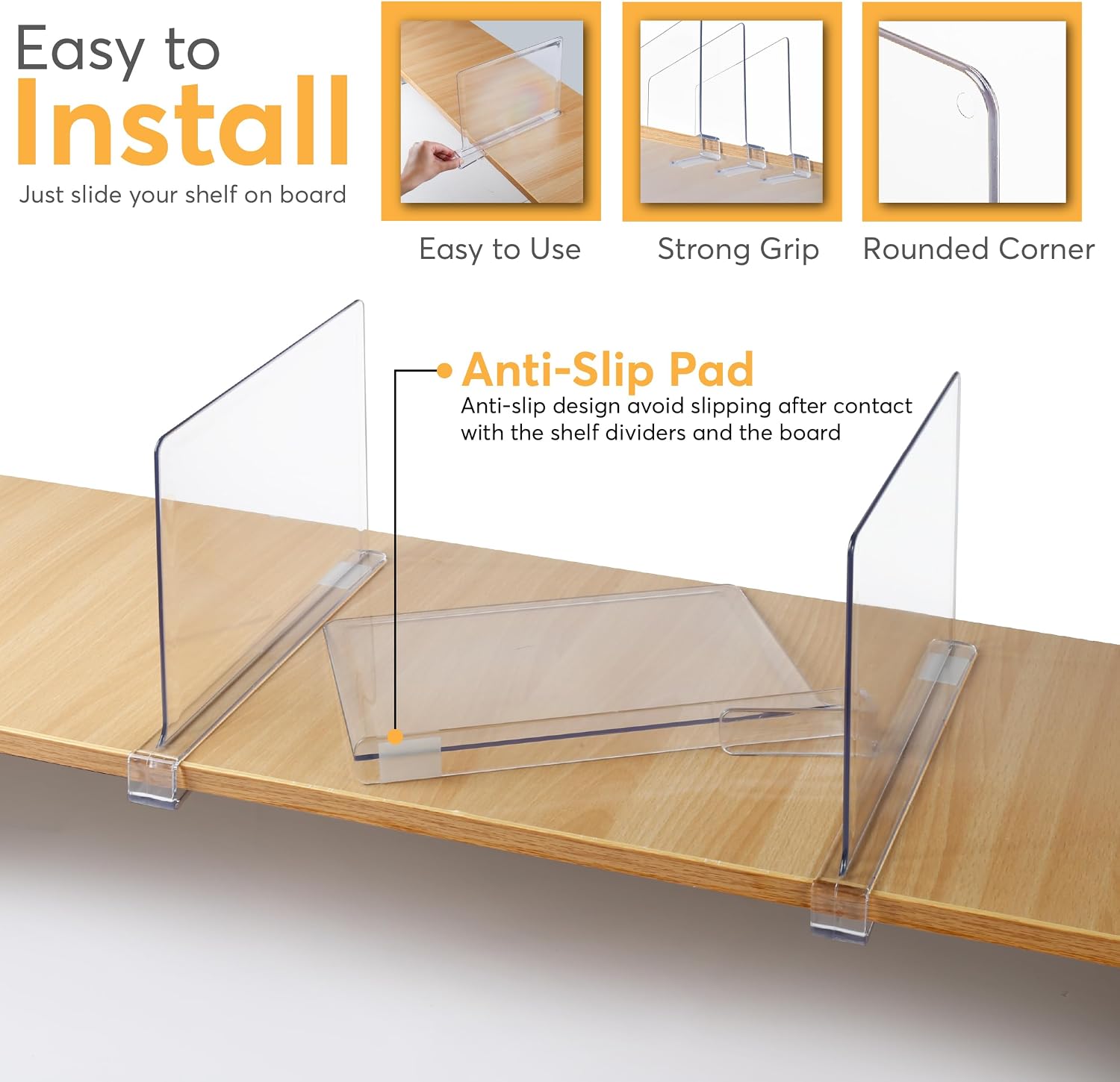 8 Pack Acrylic Shelf Dividers for Closet 11x7.9 Inch – Acrylic Dividers for Shelves Clear Closet Shelf Separators for Purses, Clothes Storage – Vertical Bookshelf Dividers for Bedroom & Kitchen