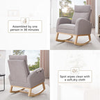 Adulto Wooden Rocking Chair Indoor Outdoor, Teddy Fabric Nursery Rocki,A8 | Features 15° gentle rocking motion, adjustable footstool, thickened headrest, side storage pocket, and solid wood base w