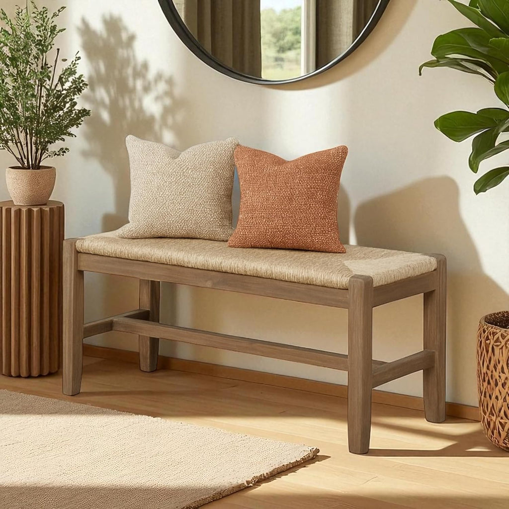 Alaterre Furniture Newport 40 Inch Solid Wood Entryway Bench - Modern Farmhouse Indoor Decorative Bench with Natural Seagrass Rush Seat - Furniture for Entryway, Dining Room, or Kitchen (Natural)
