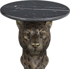 Decorative Leopard Round Side Table - Creative Bronze Animal Head End Table with Black Faux Marble Top - Luxury Safari Theme Accent Furniture Statement Piece for Living Room, Bedroom & Office