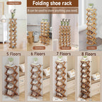 The 9-Tier No-Assembly Bamboo Rack,Foldable Bamboo Shoe Rack,Collapsible Shoe Rack for Entryway Closet Dorm,Installation-Free (Natural,8 Tier)