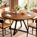 Concho 47" Round Dining Room Table for 4-6,Circle Kitchen Dining Dinner Table with Pedestal Metal Frame,Space Saving Wood Kitchen & Dining Room Furniture, Vintage Brown