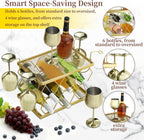 Countertop Wine Rack Organizer - Holds 6 Oversized Bottles & 4 Glasses | Freestanding Small Metal Bottle Holder, Perfect for Home Décor, Kitchen Storage and Cabinet | No Assembly（Gold）