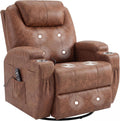 JUMMICO Small Swivel Rocker Recliner, 360 Rocking Chair Recliner with Massage, Upholstered Leathaire Rocker Recliner with Cup Holder for Living Room, Bedroom, Nursery (Dark Brown)
