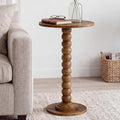 DUMOS Round Side Table for Small Spaces, Brown Modern Accent End Table with Solid Wood Leg, Versatile Drink Nightstand for Living Room, Bedroom, Corners and Office