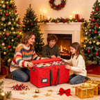 Christmas Ornament Storage Box-Store 128/3" Ornaments, Ornament Organizer Storage box with Dual Zipper Closure Lid & Adjustable Dividers, Large Xmas Decoration Storage Containers, 600D Tear-Proof/Red