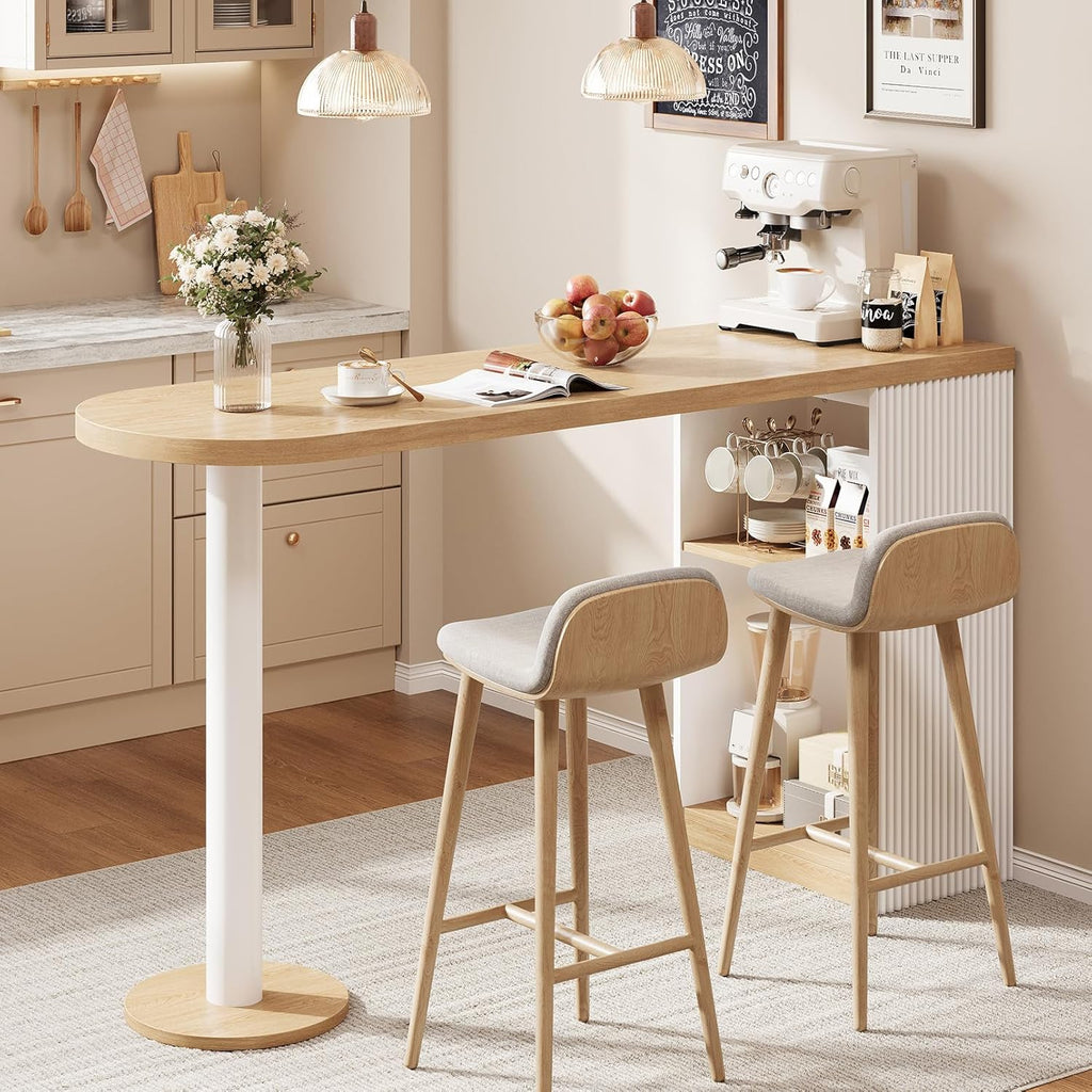 Bar Height Table, 55" Modern Kitchen Bar Table with Open Storage Shelf, Counter Height Dining Table for Kitchen, Breakfast Nook, Dining Room