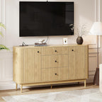 59" Buffet Cabinet with Drawers, Large Fluted Sideboard Buffet Storage Cabinet with Charging Station, Shelves and Doors, Modern Accent Coffee Bar Console Table for Kitchen, Entryway and Living Room