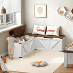 YATINEY L-Shaped Storage Bench, Storage Toy Chest with Hidden Compartments, Breakfast Nook Bench for Corner Spaces, Kitchen, Dining Room, Cloakroom, Walnut and White CW01WH