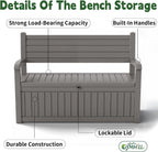 80 Gallon Outdoor Storage Bench Spacious Storage Box Waterproof Resin Deck Box Lockable for Patio, Garden, Livig Room & Outdoor Spaces（Grey）