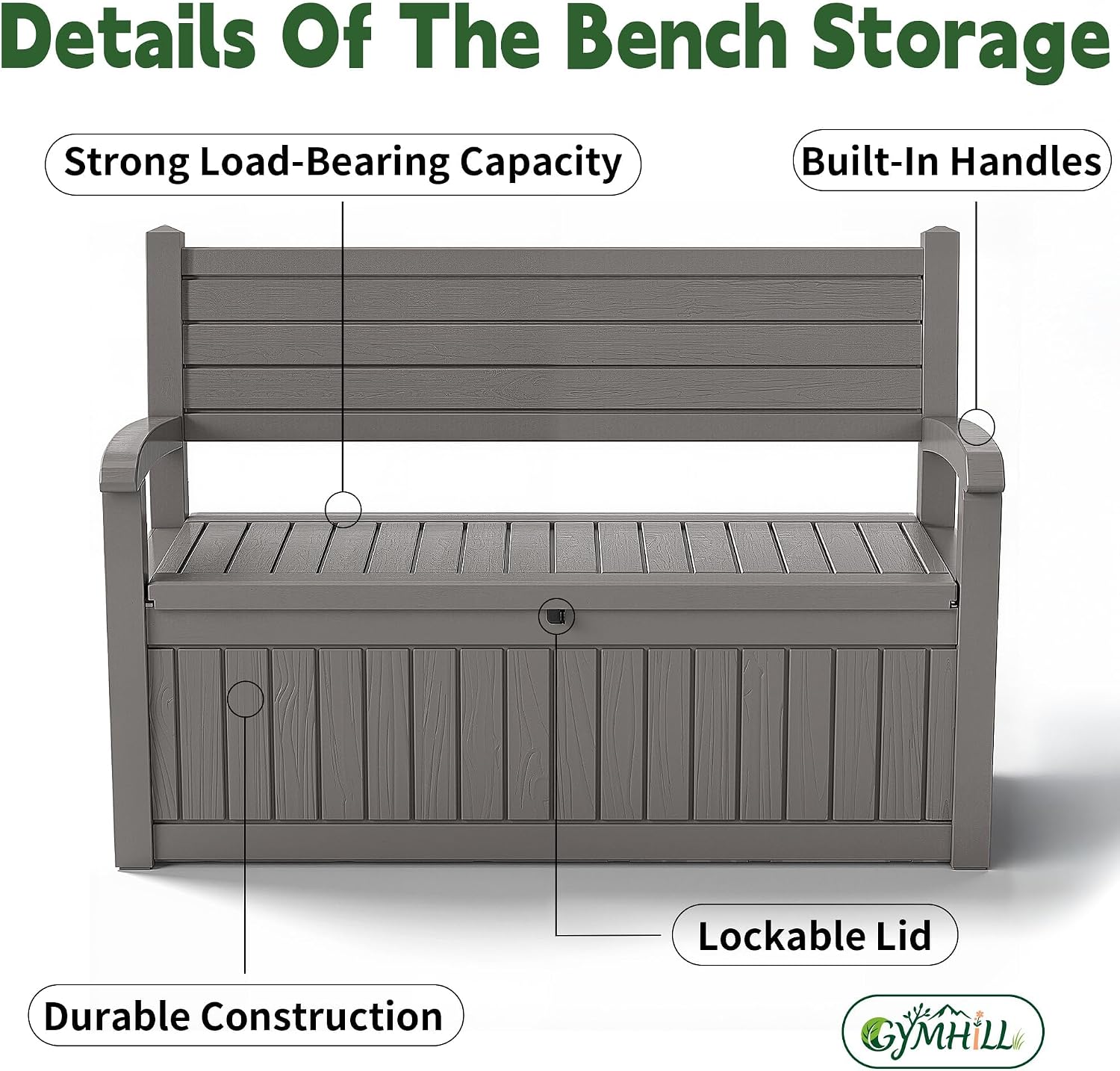 80 Gallon Outdoor Storage Bench Spacious Storage Box Waterproof Resin Deck Box Lockable for Patio, Garden, Livig Room & Outdoor Spaces（Grey）