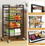 TOOLF 5-Tier Kitchen Storage Cart with Tabletop, Rolling Snack Cart with Lockable Wheels, Fruit Vegetable Basket with 4 Pack Mats, Metal Storage Rack with Pull-Out Pantry Trolley for Organizer