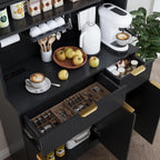 73" Tall Modern Kitchen Pantry Cabinet, Kitchen Hutch Bar Cabinet with Charging Station & DIY Pegboard, Wooden Storage Cabinets with Fluted Doors & Microwave Stand, Cupboard for Dining Room, Black