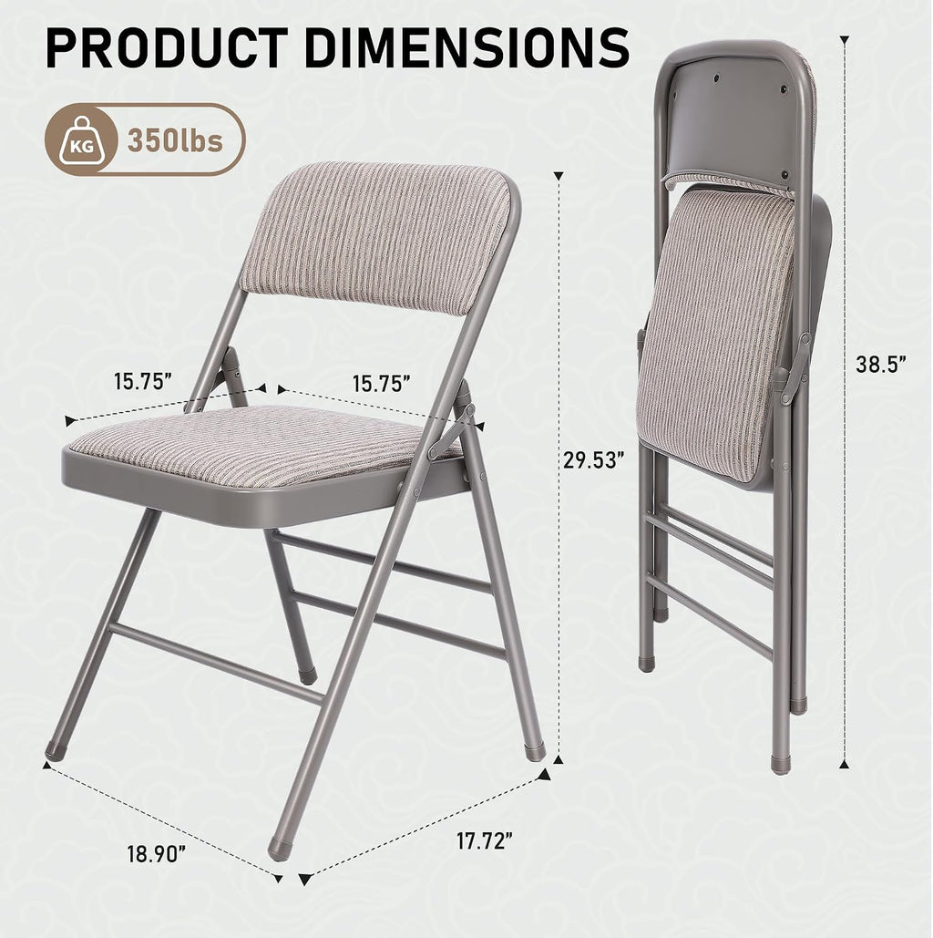 SEALAMB 16 Pack Folding Chairs with Comfort Seat, Heavy Duty Metal Frame Portable Stackable Chairs for Wedding Party Office School Church Events, Indoor Outdoor Use, 350 lb Capacity, Grey