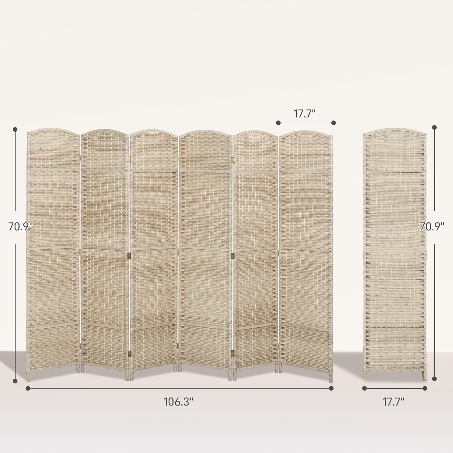 HOMCOM Room Divider, 6 Ft 6 Panel Folding Privacy Screen, Hand-Woven PP Wall Partition with Pine Wood Frame, Freestanding Room Separator for Bedroom, Home Office, No Assembly, Washed Oak