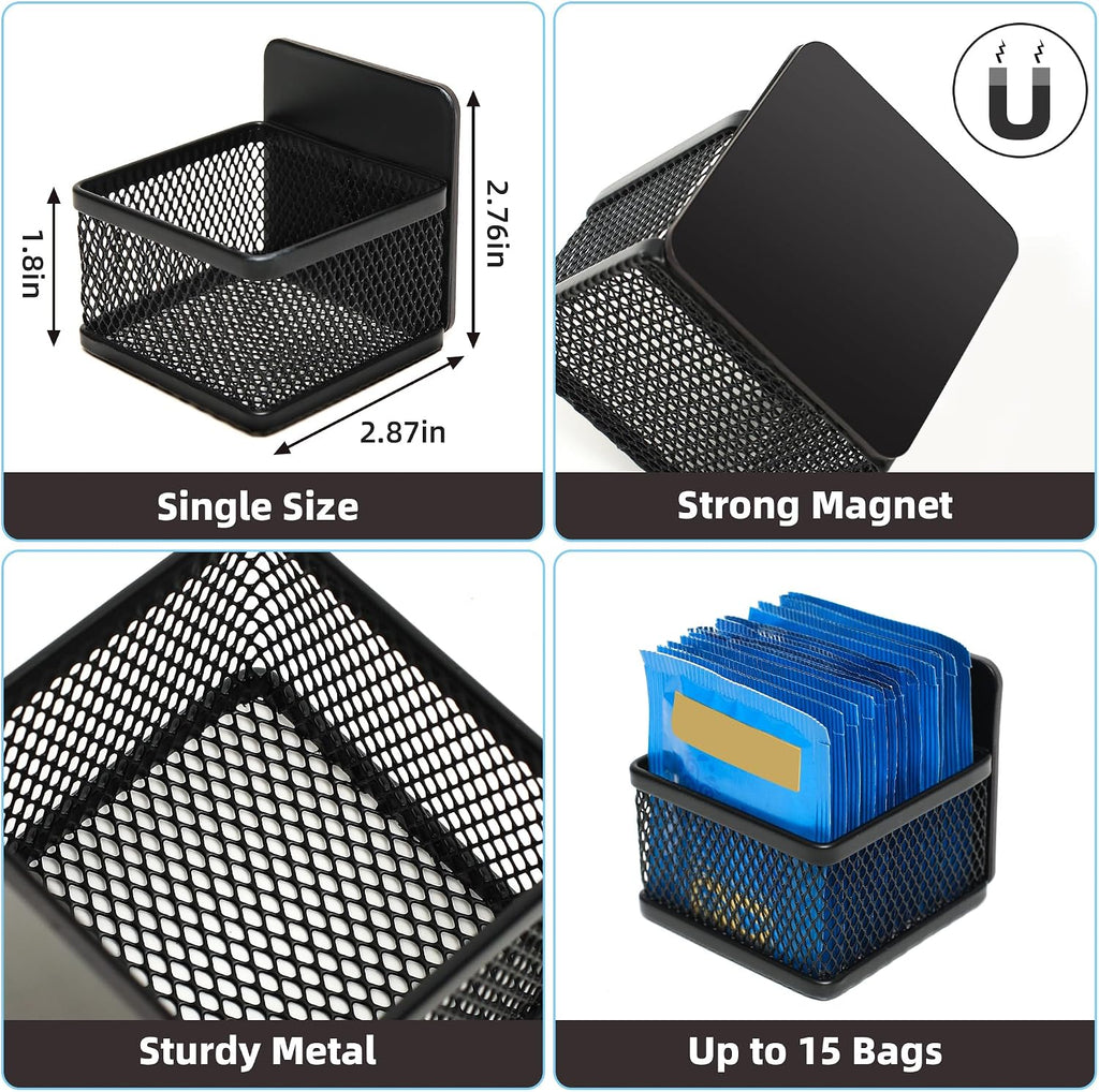 Magnetic Tea Bag Organizer, 6-Piece Metal Tea Organizers and Storage for Refrigerator, Counter, Idea Tea Gift for Tea Lovers (Black)