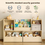 EXPERLAM Solid Wood Kids Bookshelf and Toy Storage Organizer, 3-in-1 Montessori Bookcase with Storage Cubbies and 2 Rolling Toy Bins, Toddler Bookshelf for Kids Room, Playroom, Nursery