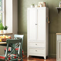 Storage Pantry Buffet Cabinet - 72 Inch White Pantry Cabinet with 2 Drawers Adjustable Shelves Heavy-Duty Metal Sideboard for Spices Dishware Small Appliances in Kitchen Pantry Dining Room