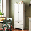 72" Tall Kitchen Pantry Cabinet, White Cabinets with 2 Drawers & Adjustable Shelves, Freestanding Metal Storage Cabinet for Living Room, Dining Room, Bathroom