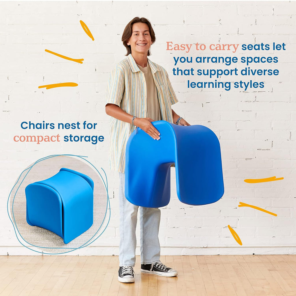 ECR4Kids Wave Seat Perch Stool, 18in - 19.6in Seat Height, Flexible Seating, Blue, 2-Pack