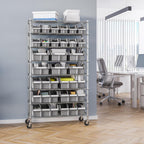 Seville Classics Heavy Duty NSF Bin Rack Solid Steel Wire Shelving Storage Unit, Patented Organizer for Garage, Warehouse, Office, Restaurant, Classroom, Kitchen, Gray, 8-Tier Includes 24 Bins
