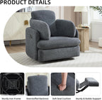 CANMOV Swivel Rocker Recliner, Manual Recliner Chair for Adults, Nursery Glider Rocking Chair with 2 Bolster Pillows and Hidden Storage, Dark Grey